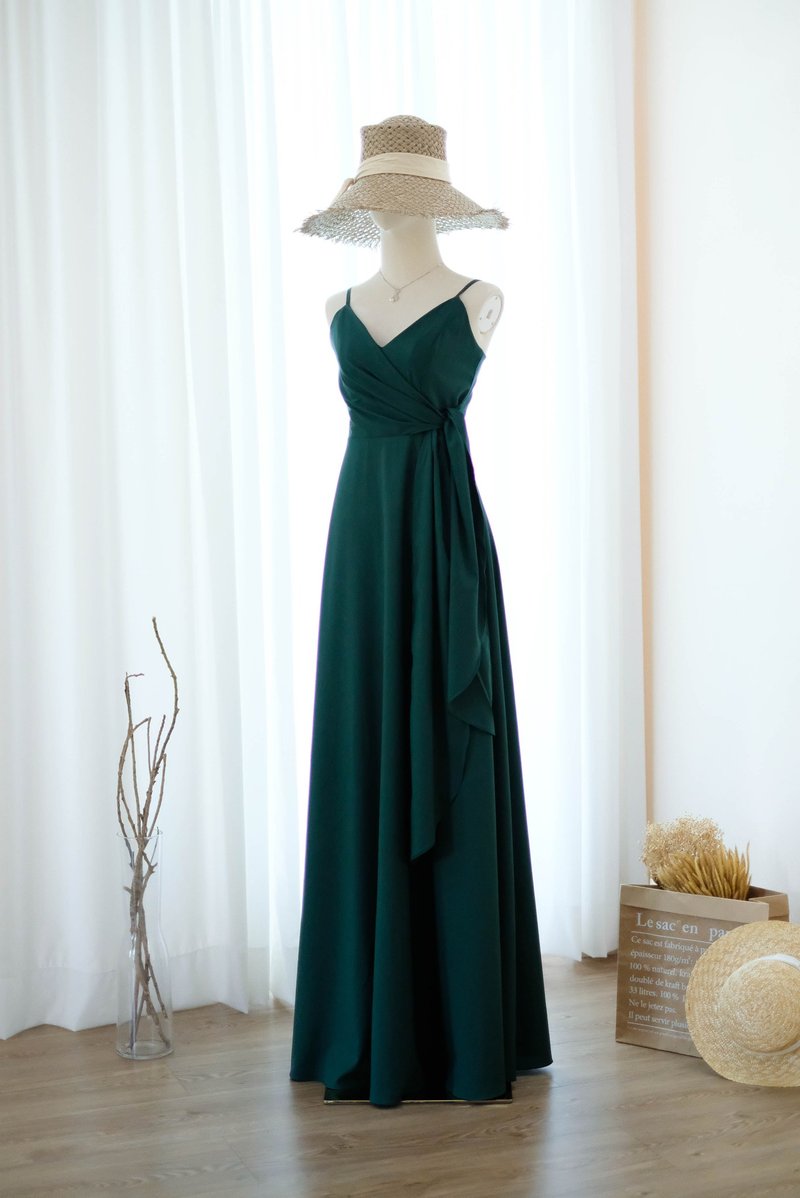 Forest green bridesmaid dress maxi party prom cocktail wedding dress - 洋裝/連身裙 - 聚酯纖維 綠色