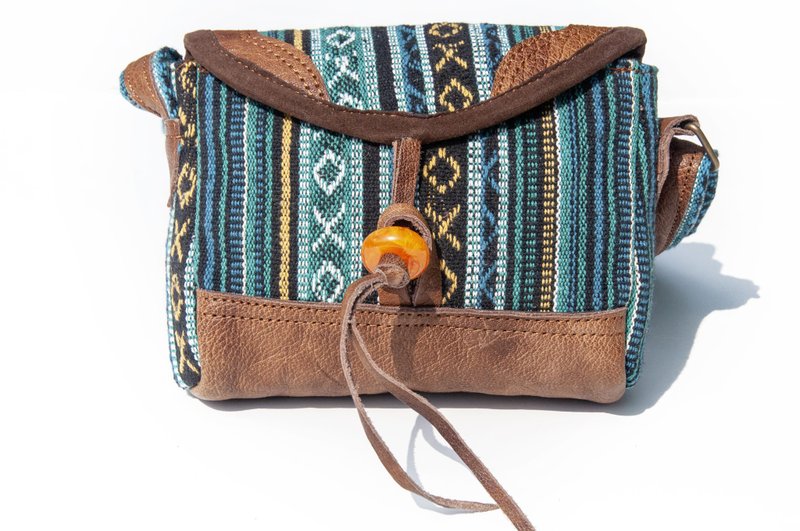 手工真皮側背包 民族風側背包 斜背包 boho斜背包-摩洛哥風藍天空 - 側背包/斜背包 - 真皮 藍色