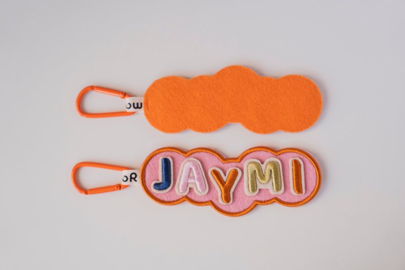 Three-dimensional embroidery English hang tag-Orange - พวงกุญแจ - งานปัก สีส้ม