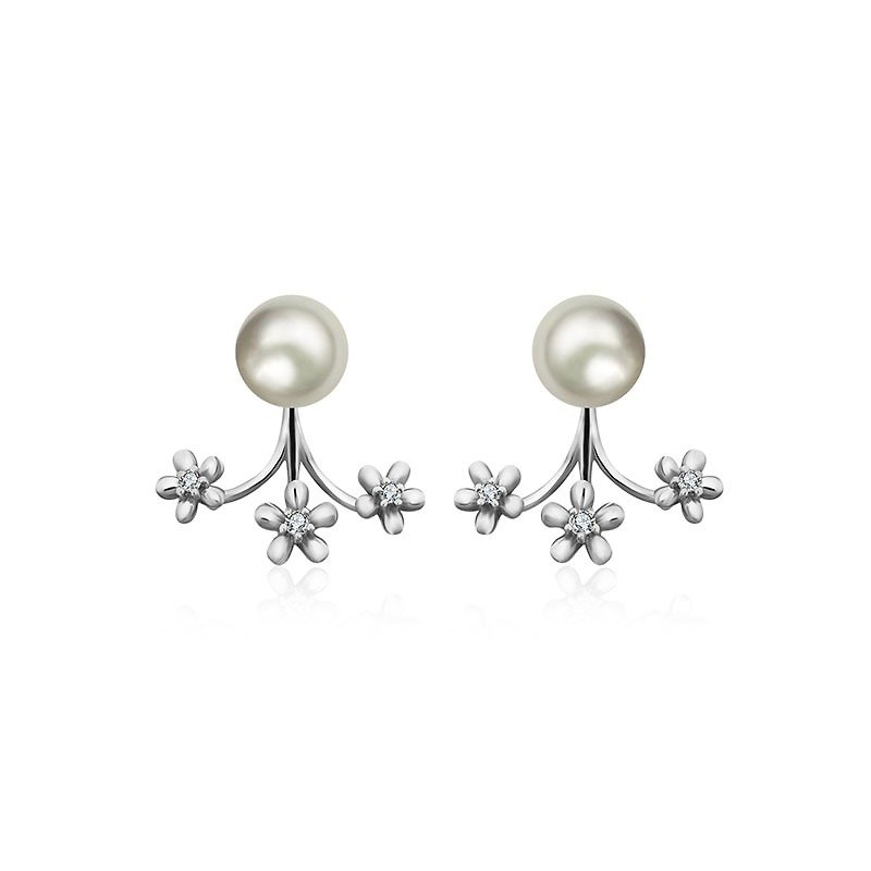 18k珍珠花形鑽石耳夾 - 耳環/耳夾 - 其他金屬 灰色