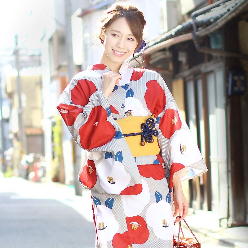 Women's Yukata Obi 2-piece set F size x03-a4-1 yukata - อื่นๆ - ผ้าฝ้าย/ผ้าลินิน สีแดง