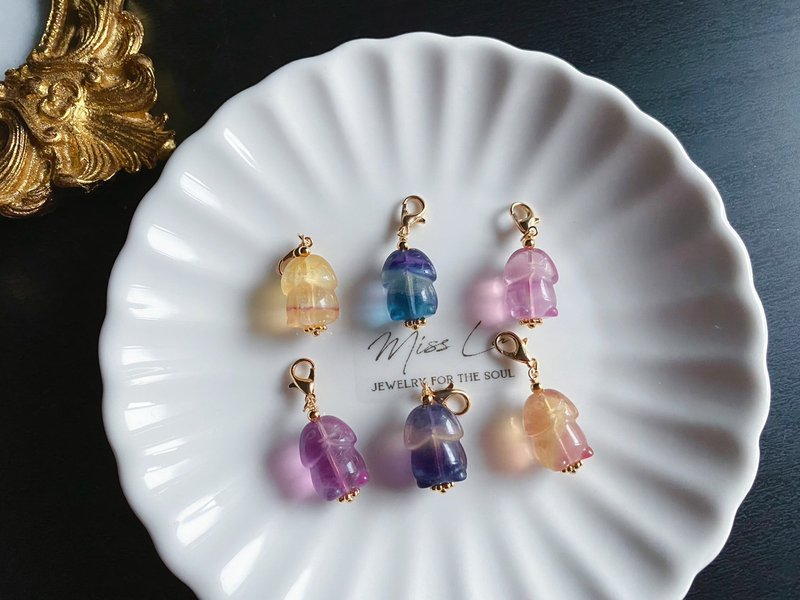 螢石 丁丁 招財 水晶 招桃花 招人緣 隨意扣 禮物 Fluorite - 吊飾/掛飾 - 水晶 紫色