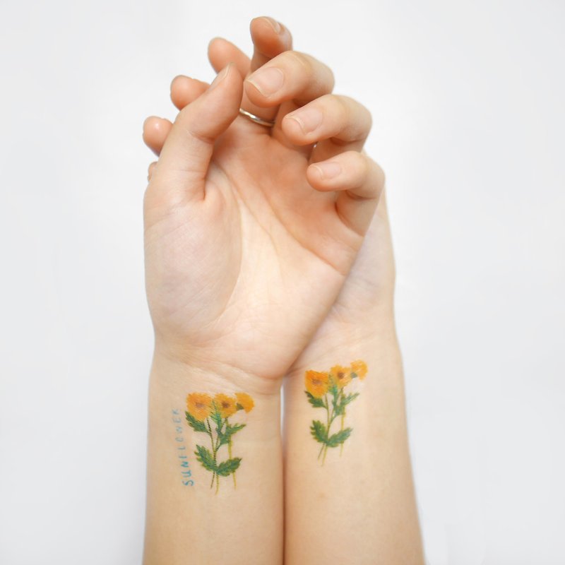 太陽花 植物刺青 紋身貼紙 - 紋身貼紙/刺青貼紙 - 紙 黃色