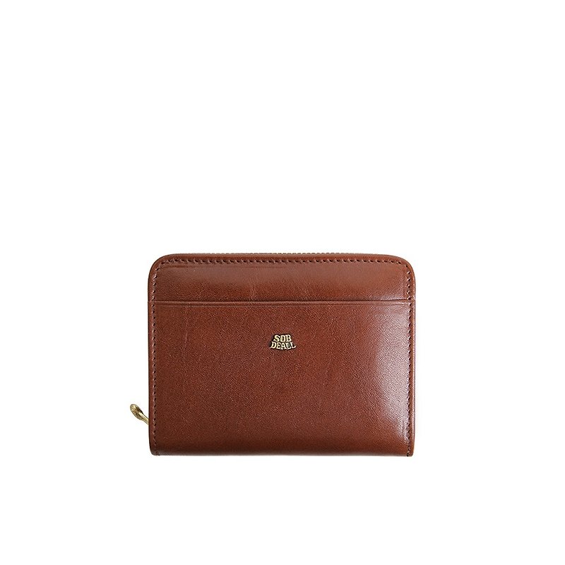 【SOBDEALL】Vegetable tanned leather zipper coin clip - Wallets - Genuine Leather Brown