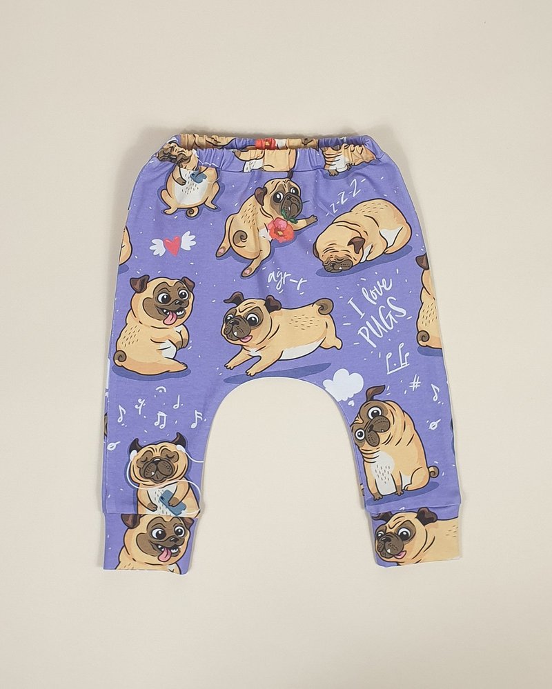 Pugs baby pants, baby leggings, baby girl pantst, baby boy pants, baby outfits - 男/女童長褲/短褲 - 棉．麻 多色