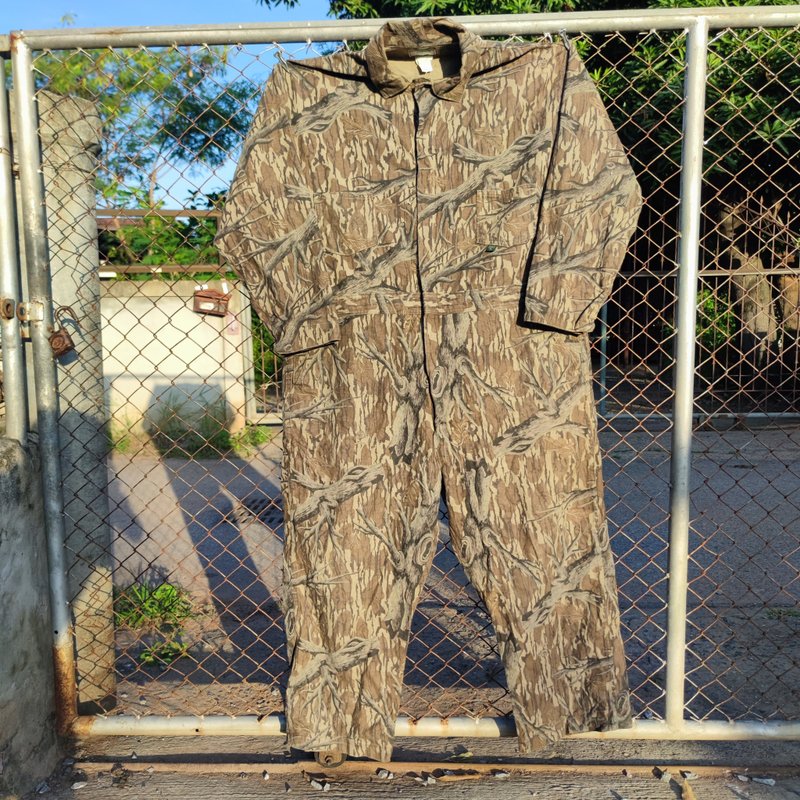 Vintage 80s Mossy Oak Treestand Hunting Coveralls  2XLG - 吊帶褲/連身褲 - 棉．麻 卡其色