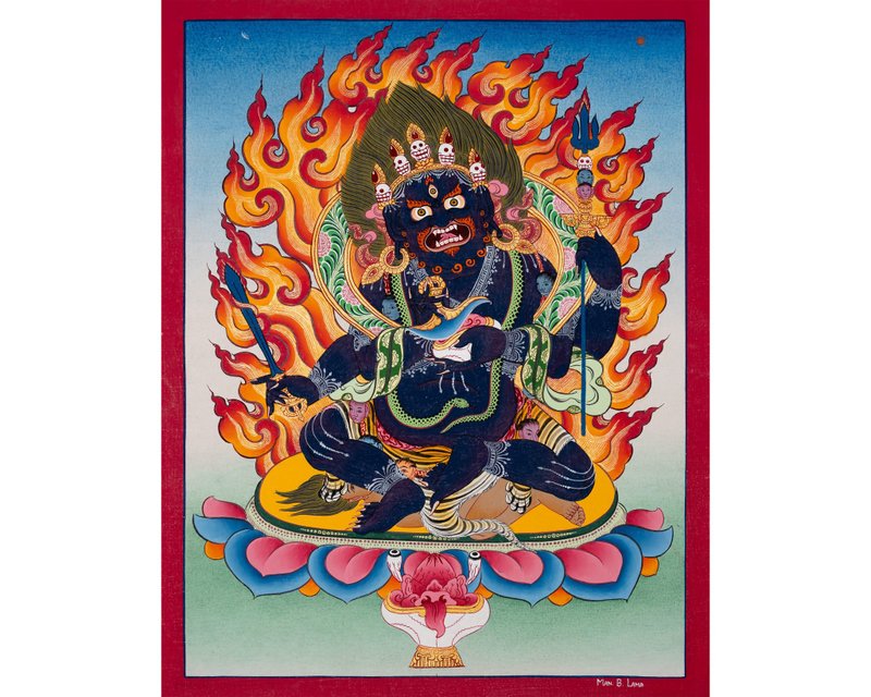 四臂大黑天唐卡绘画 力量与保护 - 壁貼/牆壁裝飾 - 其他材質 多色