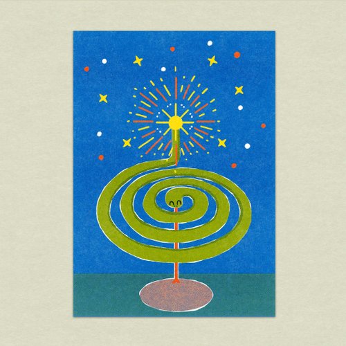咚東插畫合作社 春節賀卡/蚊香花火/孔版印刷明信片/蛇年明信片
