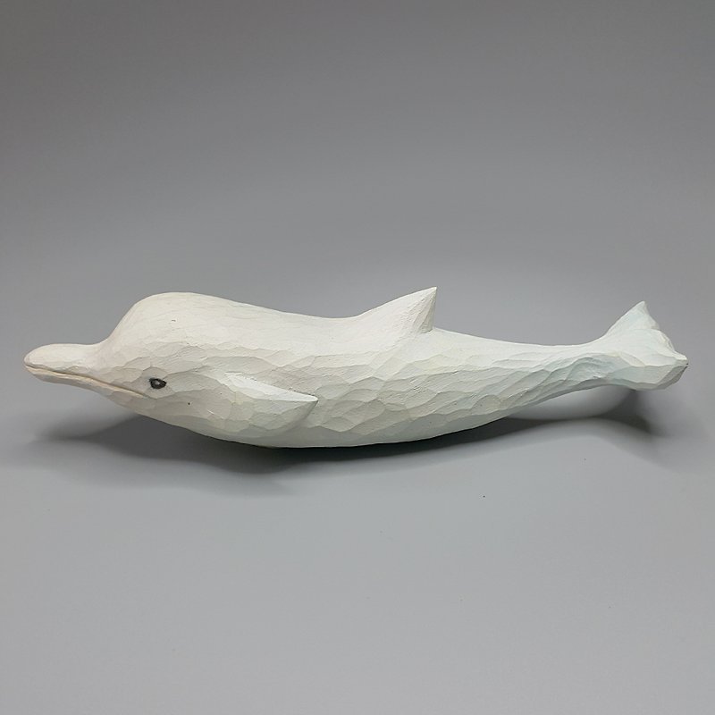 White dolphin wood carving artwork - ตุ๊กตา - ไม้ ขาว