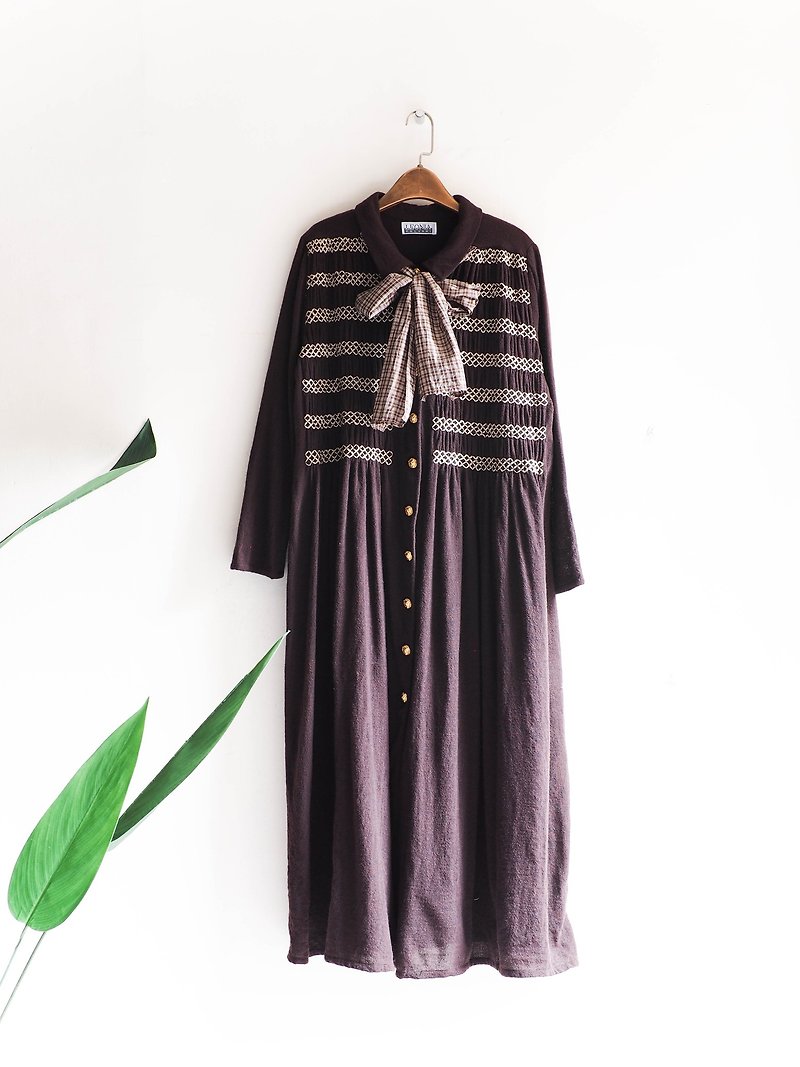 River water - European-style palace tied knot Sentimental classical girl antique one-piece cotton one-piece dress overalls oversize vintage dress - One Piece Dresses - Cotton & Hemp Brown