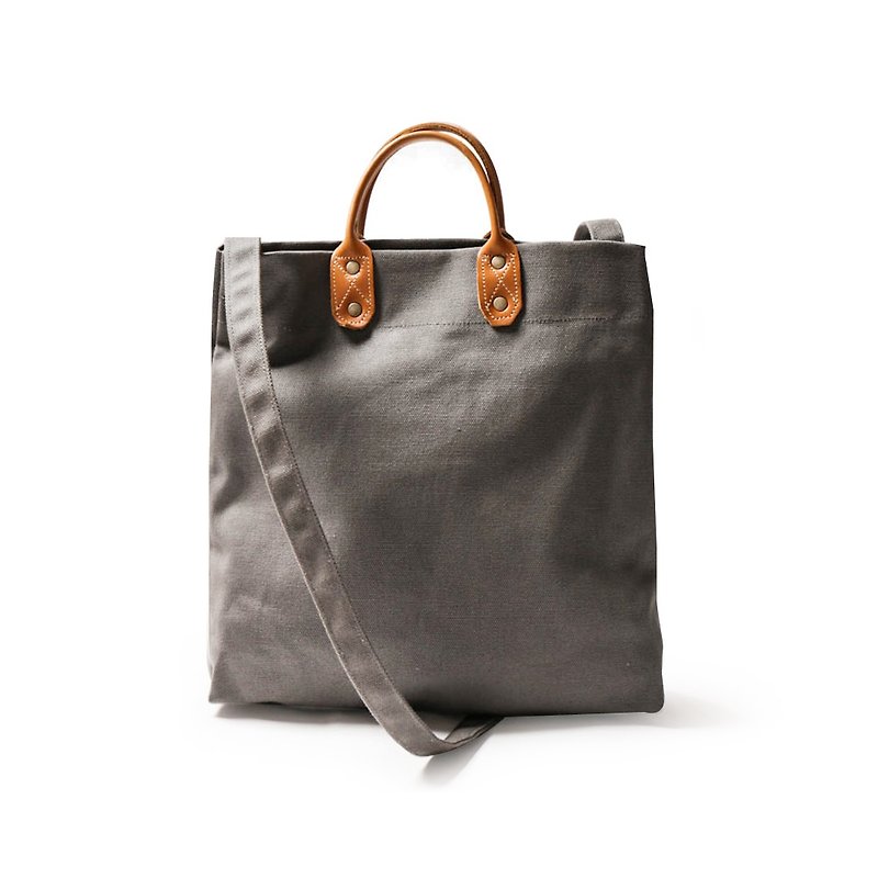 Ideas package [icleaXbag] simple leather canvas shopping bag add shoulder strap handbag DG26 - กระเป๋าแมสเซนเจอร์ - ผ้าฝ้าย/ผ้าลินิน 