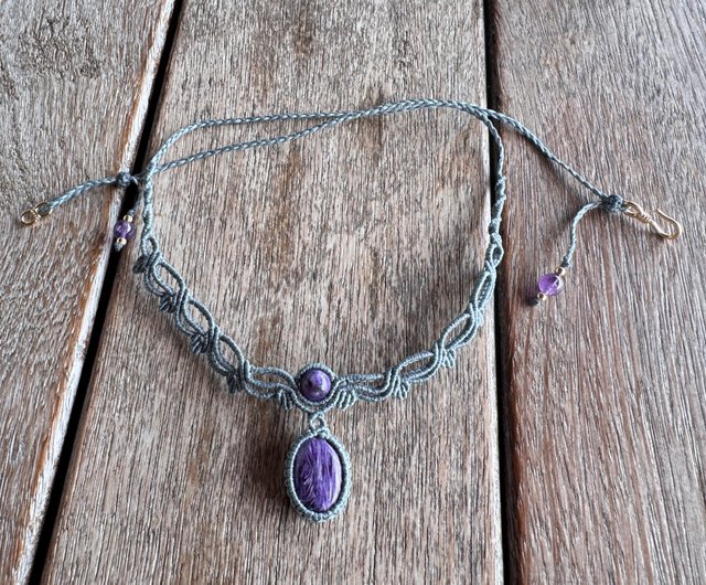 【専用オーダー品】クリスタル+トルマリン+ルビーのマクラメ編み ネックレス 専用オーダー品】クリスタル+トルマリン+ルビーのマクラメ編み