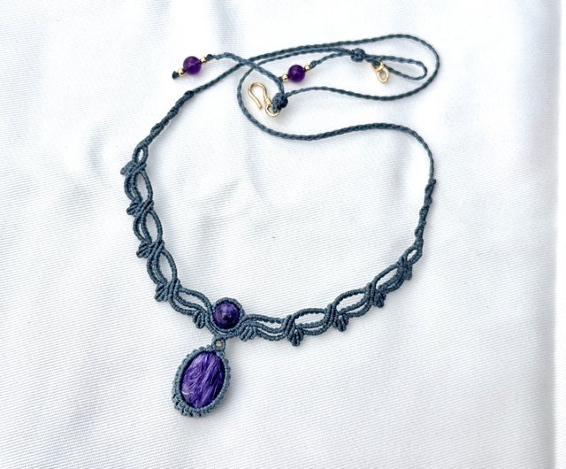 【専用オーダー品】クリスタル+トルマリン+ルビーのマクラメ編み ネックレス ロッククリスタル 水晶（ブラジル産）ラフ原石 マクラメ編み