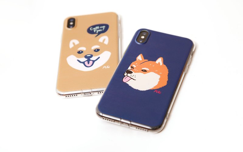【P仔系列】柴犬 iPhone X印花手機殼 - 深藍色//啡色 (AA305-6) - 手機殼/手機套 - 橡膠 藍色