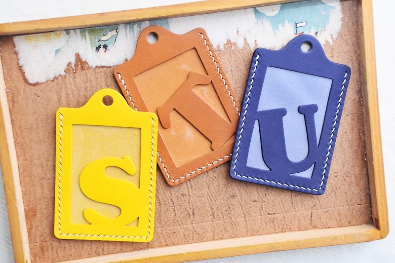 真皮 皮件/皮革 黃色 - 頭文字 S | T | U 字母證件套 好好縫 皮革材料包 卡片夾 名片夾