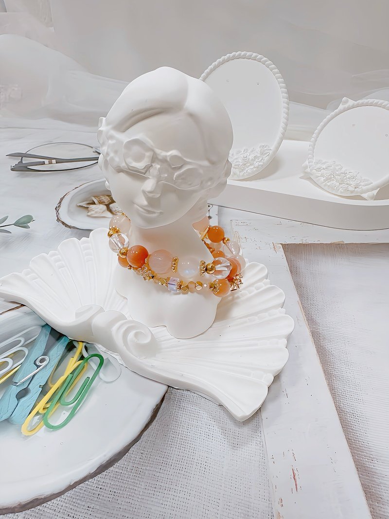 心想飾成水晶手作漸層夢幻蜜桃 鹽源瑪瑙 18k 雙圈手鏈 雙鍊 - 手鍊/手環 - 水晶 橘色