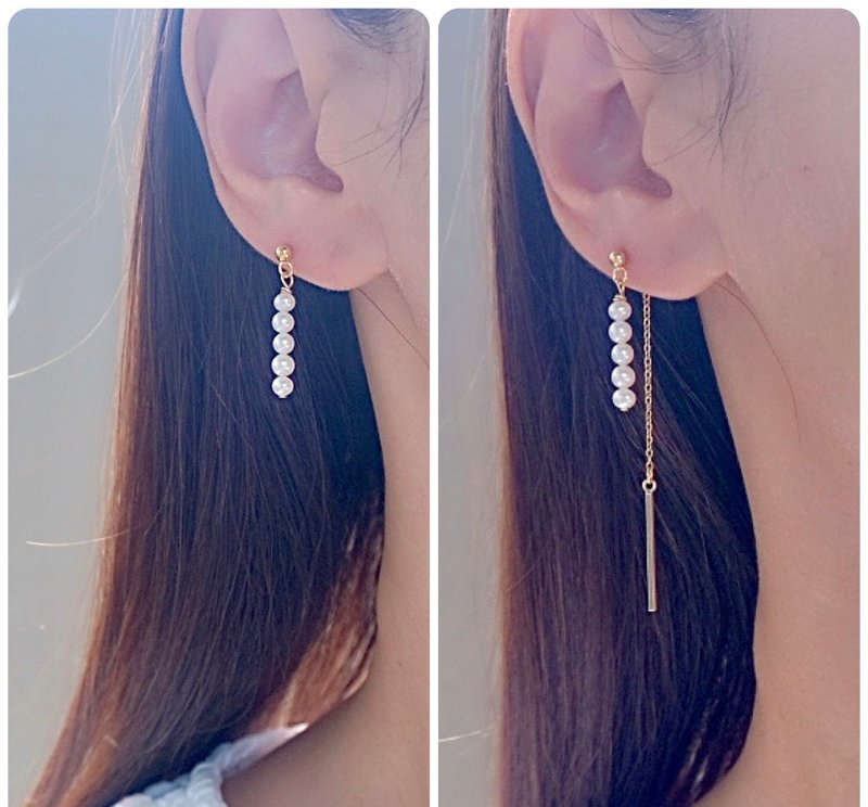 2-way mini pearl earrings perfect for everyday wear - ต่างหู - ไข่มุก ขาว