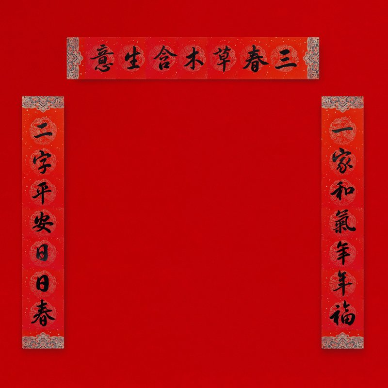 Regular script [A harmonious family and good fortune every year] Handwritten seven-character Spring Festival couplets for 2025, the Year of the Snake, as a gift at home - Chinese New Year - Paper Red