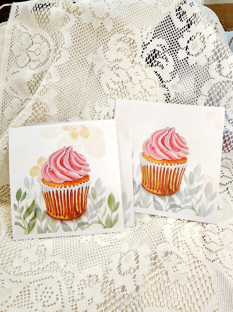 手繪水彩畫 柸紙蛋糕 cupcake - 卡片/明信片 - 紙 粉紅色