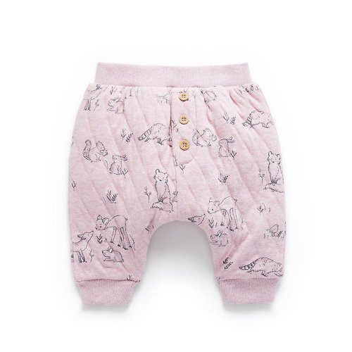 Purebaby有機棉 澳洲Purebaby有機棉嬰兒長褲/鋪棉褲 6M~1T 粉色動物