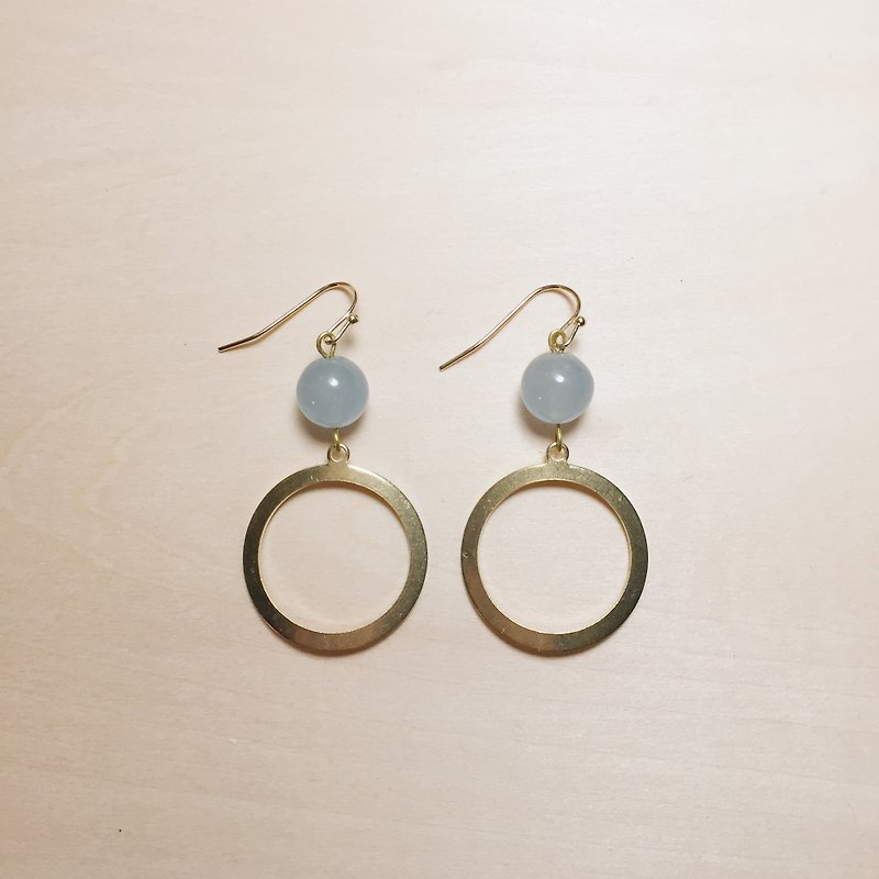 Vintage gray blue openwork big circle earrings - Earrings & Clip-ons - Jade Blue