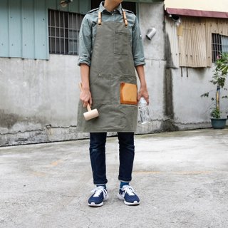 [Kyrgyzstanco] aprons custom detachable apron waterproof double wax cloth / brass button / leather cafe hairdressing