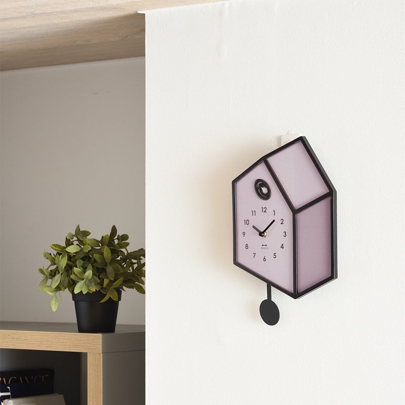 [Preferred Gift for Exchange] Japanese BRUNO Illustration Style Small House Pendulum Clock (Natural Pink) - Clocks - Other Materials Pink