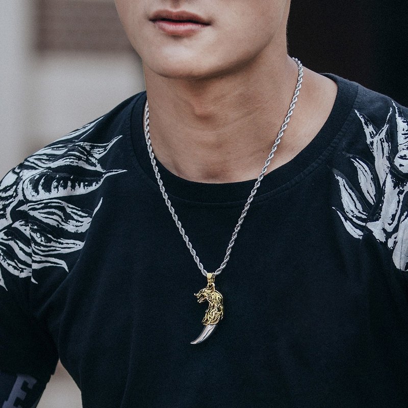 狼牙 男生項鍊 個性項鍊 個性飾品 項鍊 長項鍊 不銹鋼鍊 銅鍊 - 長項鍊 - 其他金屬 銀色