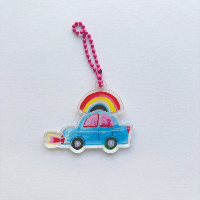 A car heading towards happiness  keychains - Keychains - Acrylic Pink