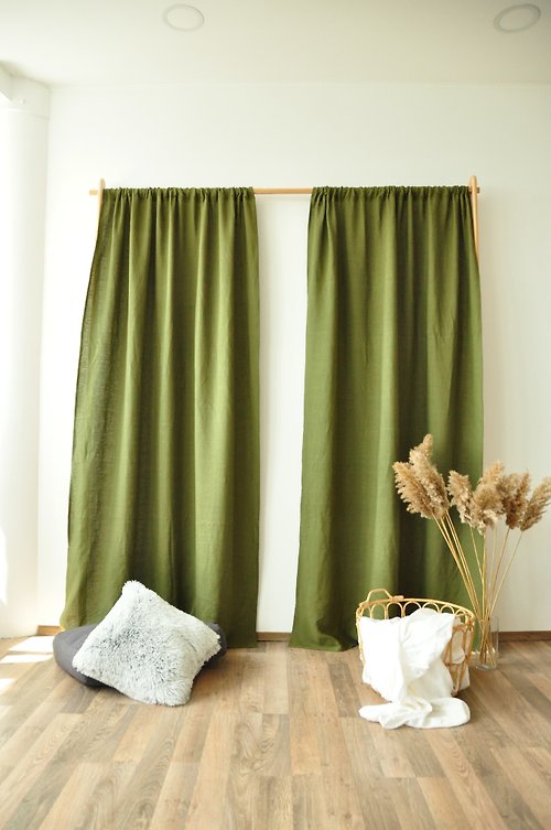 True Things Olive regular and blackout linen curtains / Custom curtains / 2 panels
