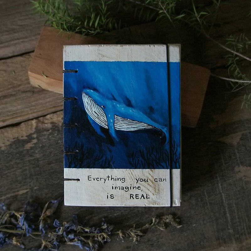 Wooden vintage notebook Acrylic paint .  Notebook Handmade Diary 筆記本 journal - Notebooks & Journals - Wood Blue