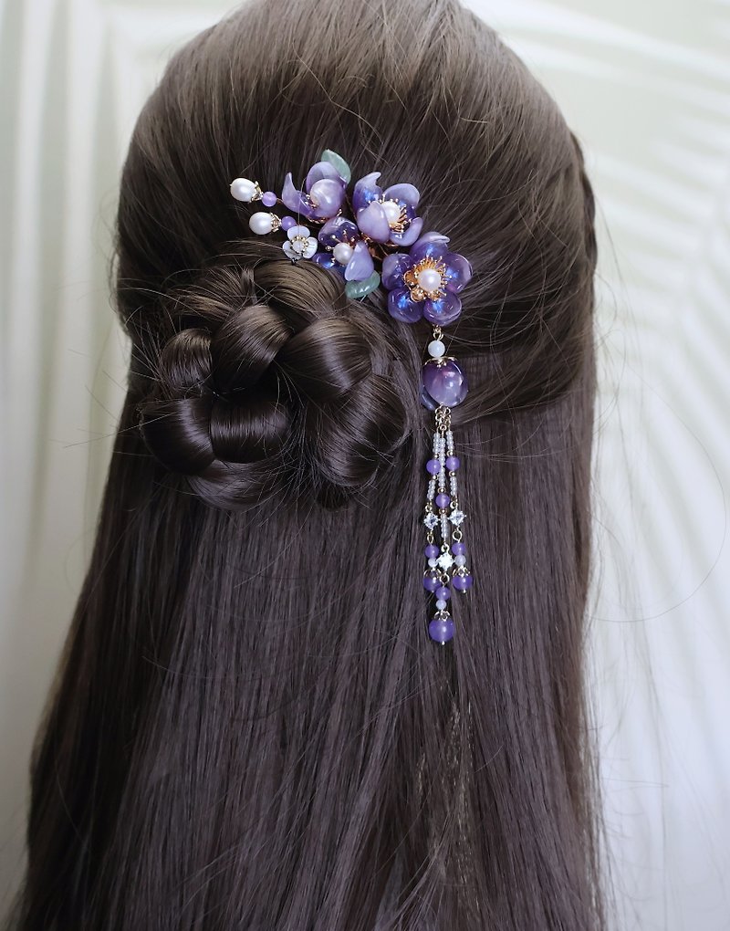 Lemon handmade hair accessories three-dimensional wax plum hairpin/hairpin (tass - Hair Accessories - Colored Glass Purple