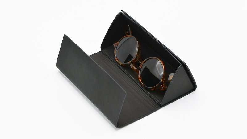 Black calfskin folding glasses box creative gift sunglasses box Christmas gift - Glasses & Frames - Genuine Leather Black