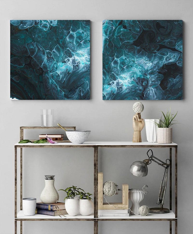 Acrylic. Poster on Wall. Waterscape. Digital art. Print on canvas. Sea. Abstract - โปสเตอร์ - ผ้าฝ้าย/ผ้าลินิน สีน้ำเงิน