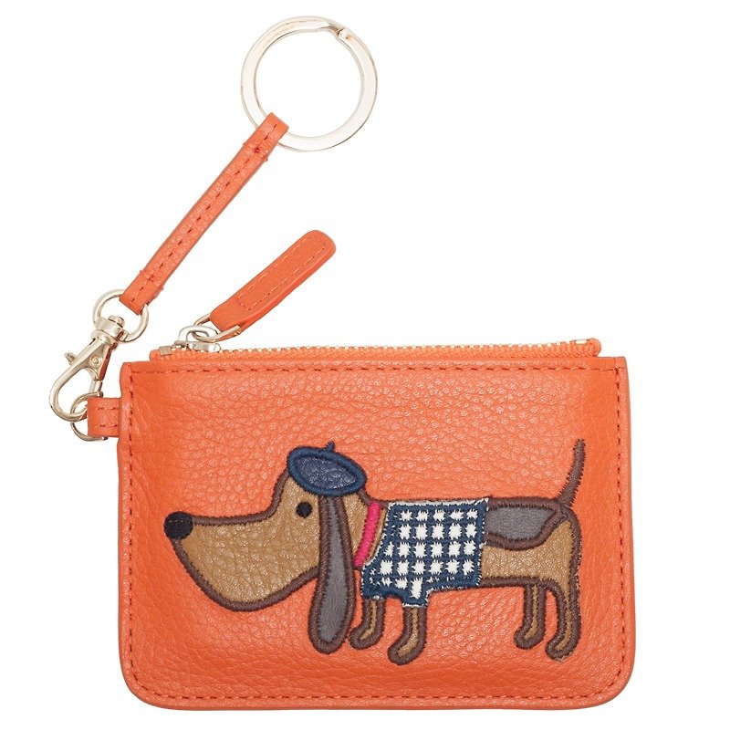 Parisian Doggie Card/Key Leather Pouch - Wallets - Genuine Leather Orange