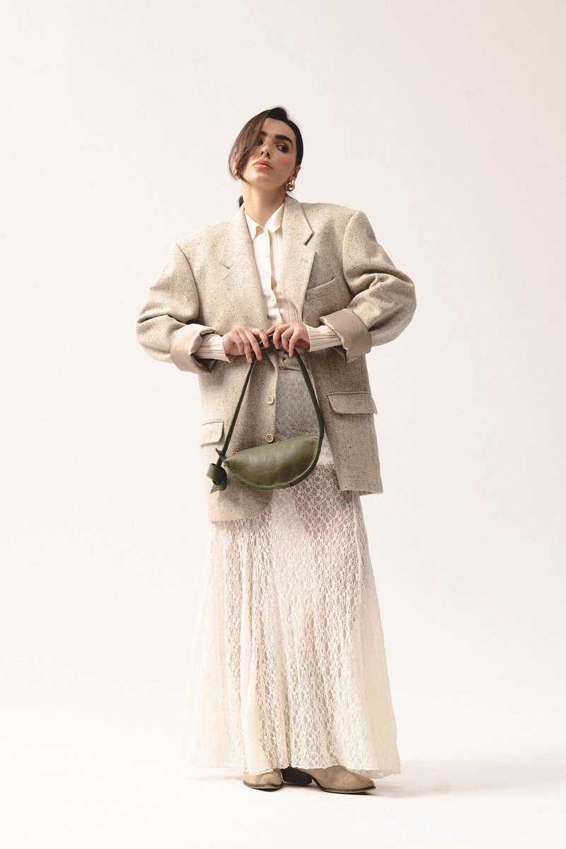 Moon Shaped Purse | Eclipse S Leather Handbag | Italian Leather | Minimalist Bag - 手提包/手提袋 - 真皮 綠色