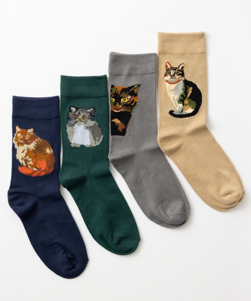 Bamboo socks [set of 4] Pop design assortment in gift box 4. Cat 2 - ถุงเท้า - วัสดุอีโค หลากหลายสี