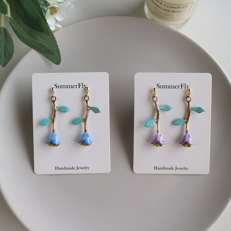 Don't be sad refurbished a French romantic tulip rose dangle earrings flower flowers blue pink purple x - ต่างหู - วัตถุเคลือบ สีน้ำเงิน