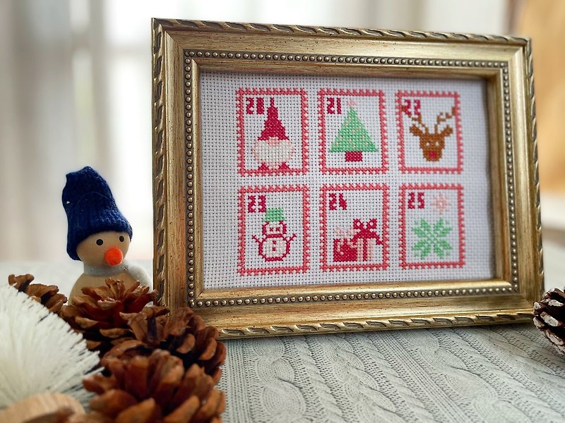 Cross stitch kit Christmas advent calendar embroidery kit Christmas embroidery - Items for Display - Cotton & Hemp Pink
