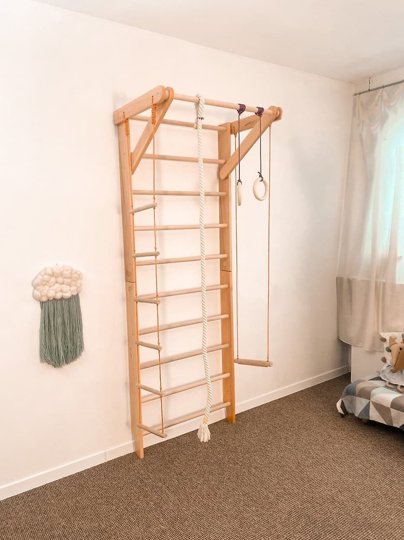 Wooden Swedish Wall Ladder, Playground Indoor Gym for Toddlers & Adults - 兒童家具 - 木頭 多色