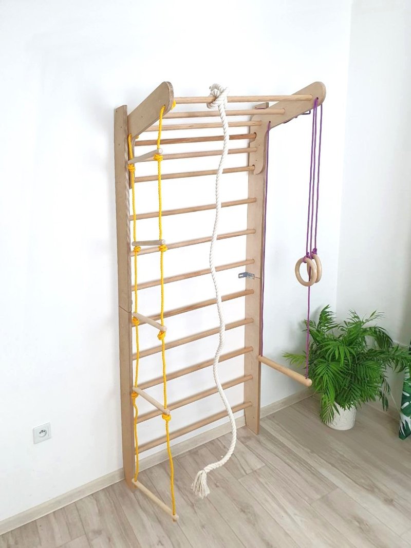 Wooden Swedish Wall Ladder, Playground Indoor Gym for Toddlers & Adults - Kids' Furniture - Wood Multicolor