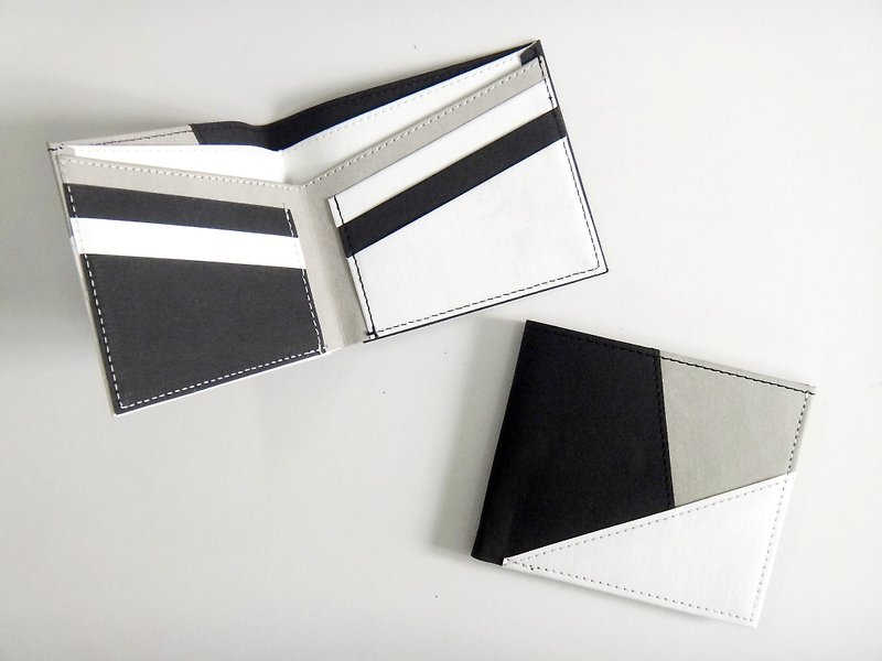 Small flaws: 6 dots black and white washable kraft paper short wallet - Wallets - Paper Black