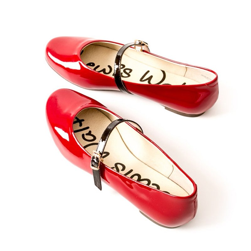 Lewis Walt French retro round-toe patent leather Mary Jane buckle flat ballet shoes - รองเท้าบัลเลต์ - หนังแท้ สีแดง