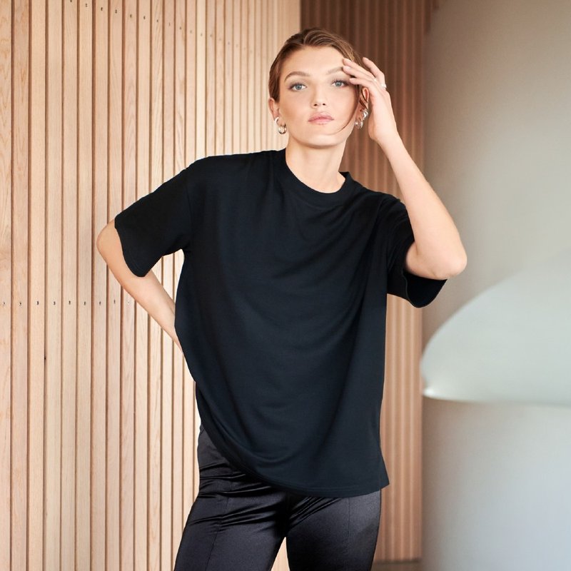 Bread & Boxers T shirt Soft Fiber 女用垂墜感柔棉T恤 - 黑 - 女 T 恤 - 棉．麻 黑色