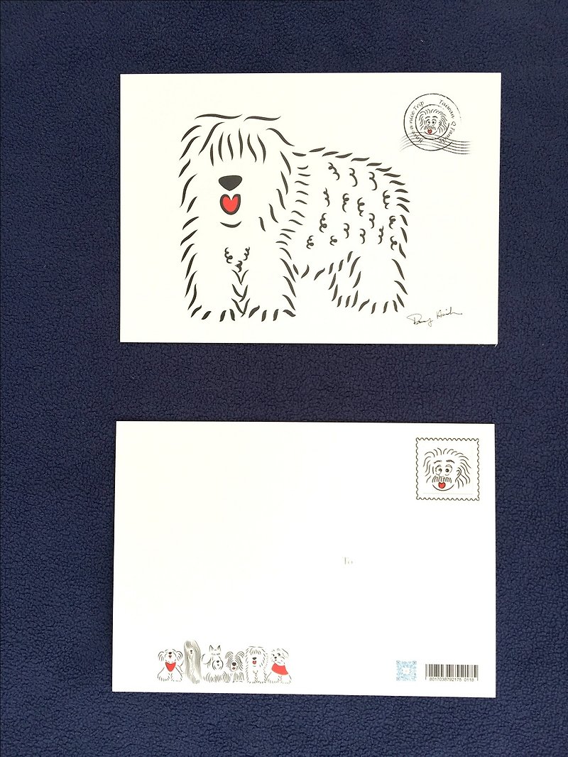 Q Family 明信片 毛小孩-英國古代牧羊犬 - 心意卡/卡片 - 紙 白色
