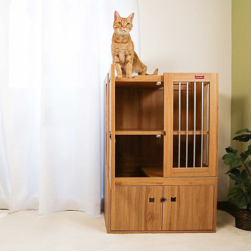 [Japan CattyMan] Three-layer wooden cat furniture cat litter cabinet cat cage - Scratchers & Cat Furniture - Other Materials 