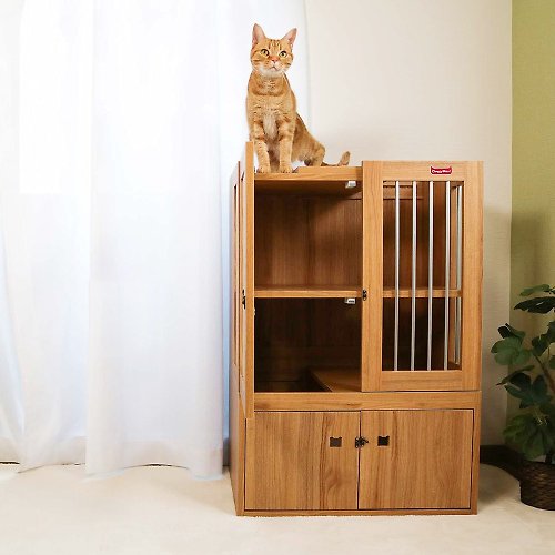 DoggyMan 日本寵物國民品牌 【日本CattyMan】三層木質貓傢俱 貓砂櫃 貓籠
