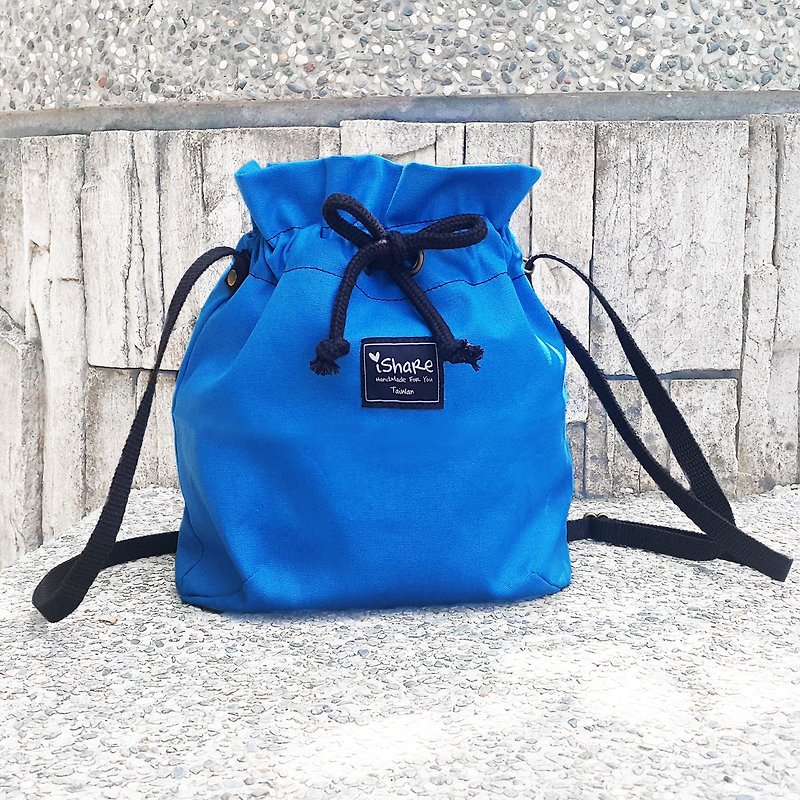 Very simple canvas bucket bag - blue suit bag / oblique bag / oblique bag / passport bag / bunched bag - Messenger Bags & Sling Bags - Cotton & Hemp Blue