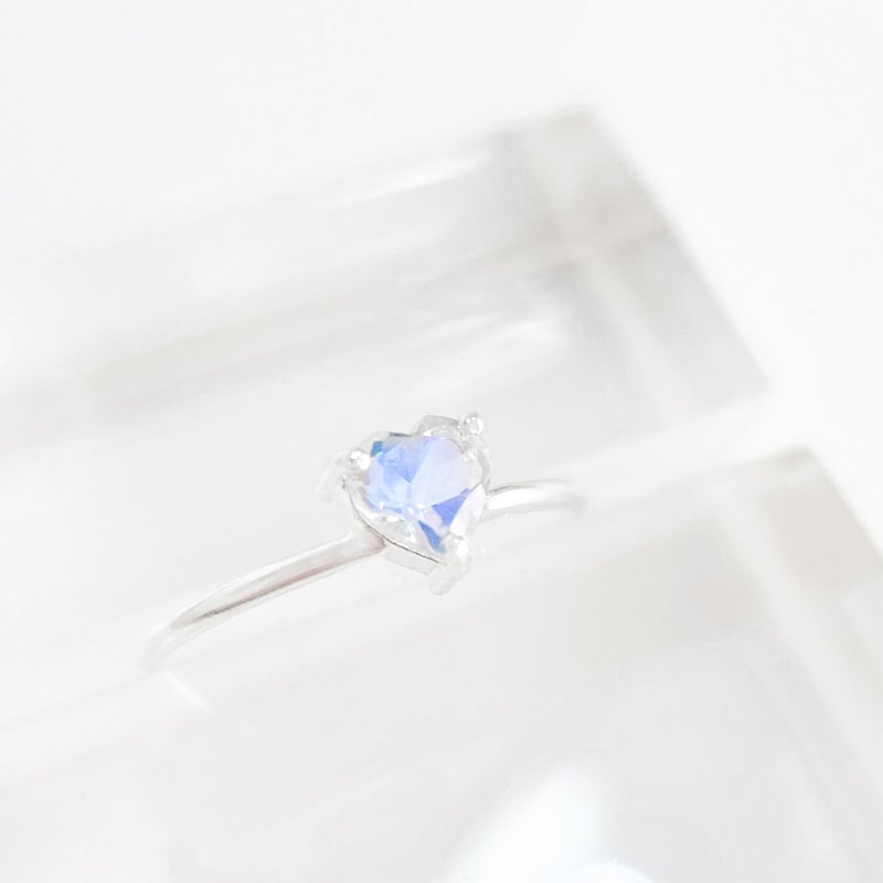 Heart-Shaped Moonstone 925 Silver Ring - General Rings - Gemstone Blue