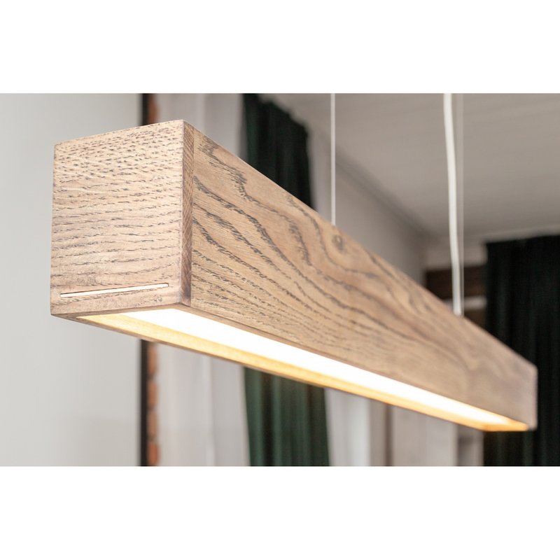 Wood Linear Pendant Light, Modern Chandelier Lighting, Large Hanging Lamp - 燈具/燈飾 - 木頭 